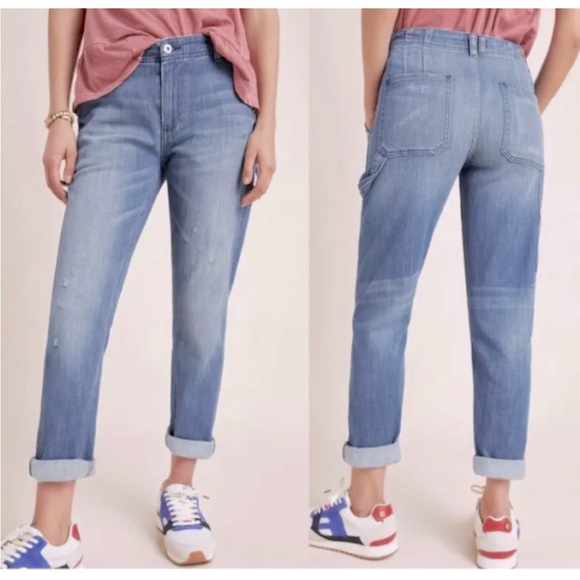 Pilcro and the Letterpress Denim - Pilcro Anthropologie Carpenter Relaxed Jeans Demin Sz 26 2 Medium Wash Straight